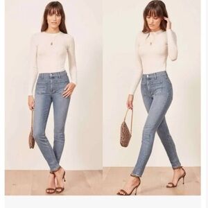 REFORMATION High Skinny Crop Patch Pockets Jeans in Catalina wash Size 28